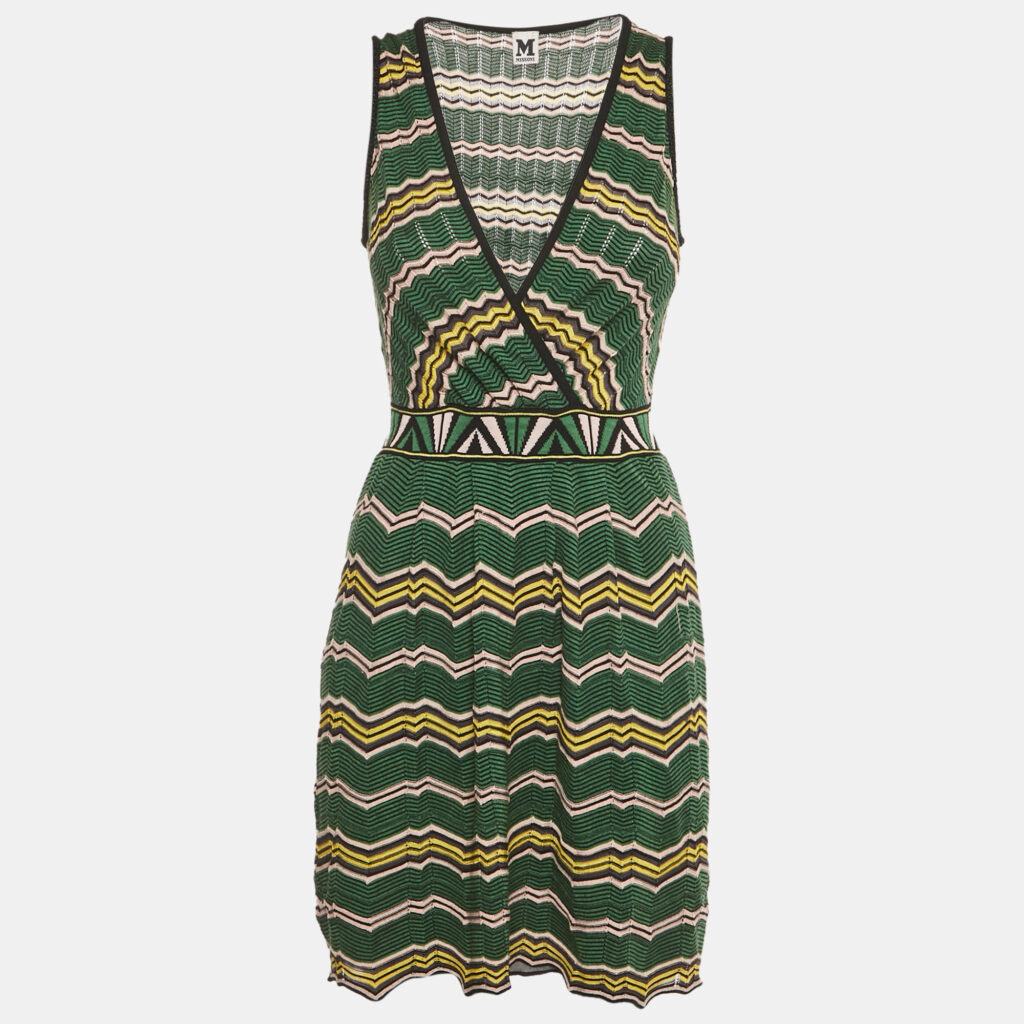 M Missoni Green Zig Zag Pattered Knit Mini Dress M M Missoni Green Zig Zag Pattered Knit Mini Dress M