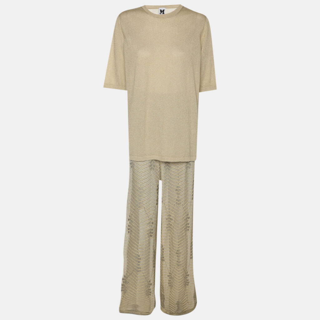 M Missoni Gold Lurex Knit Tops and Pants Set L M Missoni Gold Lurex Knit Tops and Pants Set L
