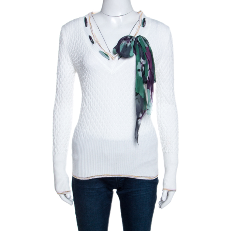 M Missoni White Textured Knit Scarf Detail Top S M Missoni White Textured Knit Scarf Detail Top S