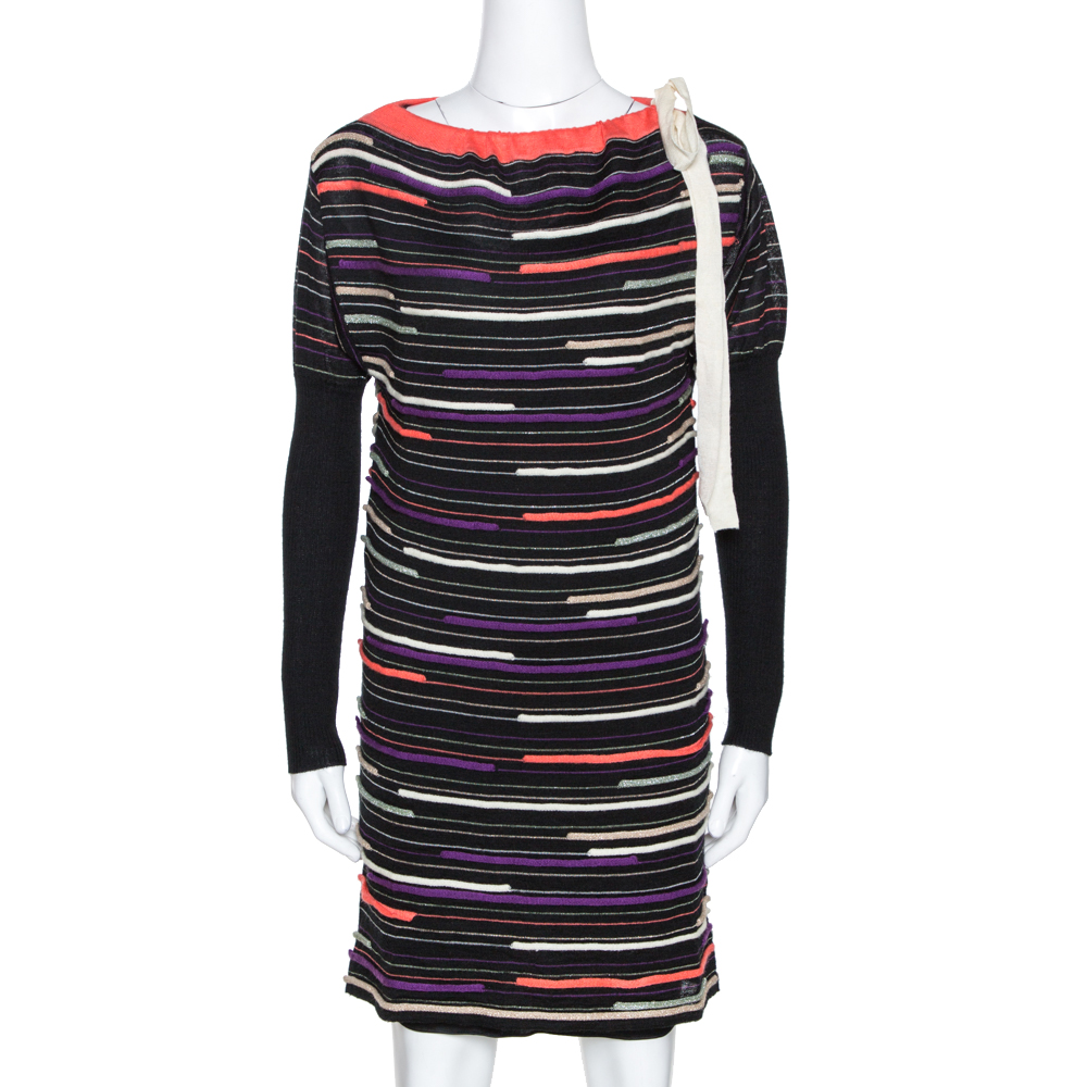 M Missoni Black Embossed Stripe Lurex Wool Knit Mini Dress S M Missoni Black Embossed Stripe Lurex Wool Knit Mini Dress S