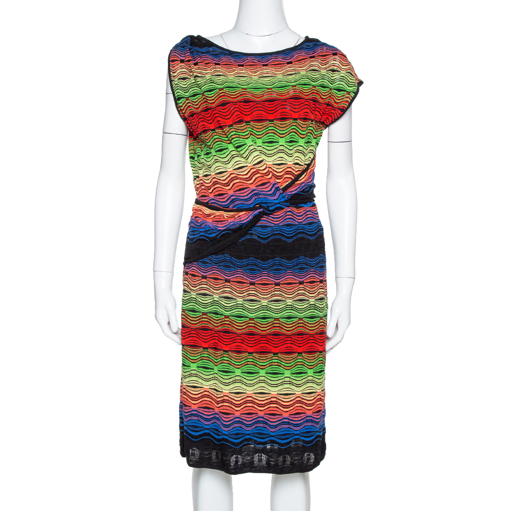 M Missoni Multicolor Wavy Linen Blend Knit Sleeveless Dress M M Missoni Multicolor Wavy Linen Blend Knit Sleeveless Dress M