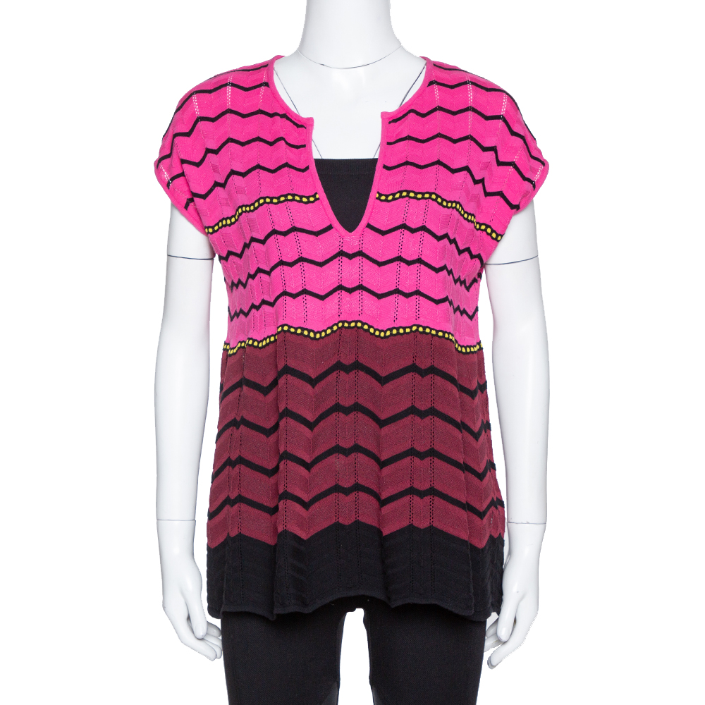 M Missoni Pink Zig Zag Knit Flared Top M M Missoni Pink Zig Zag Knit Flared Top M