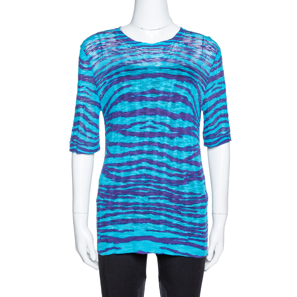 M Missoni Blue Animal Pattern Wool Blend Knit Top M M Missoni Blue Animal Pattern Wool Blend Knit Top M
