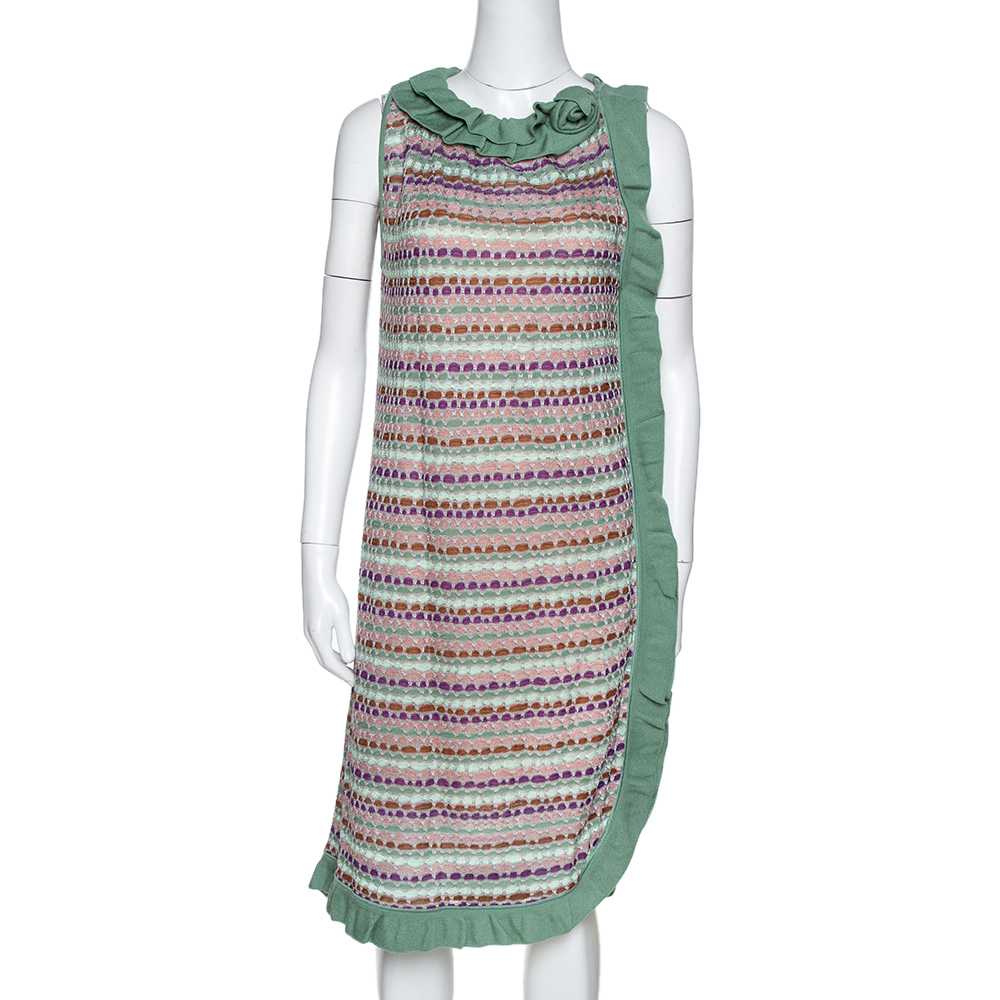 M Missoni Sage Green Wool Knit Ruffled Shift Dress M M Missoni Sage Green Wool Knit Ruffled Shift Dress M