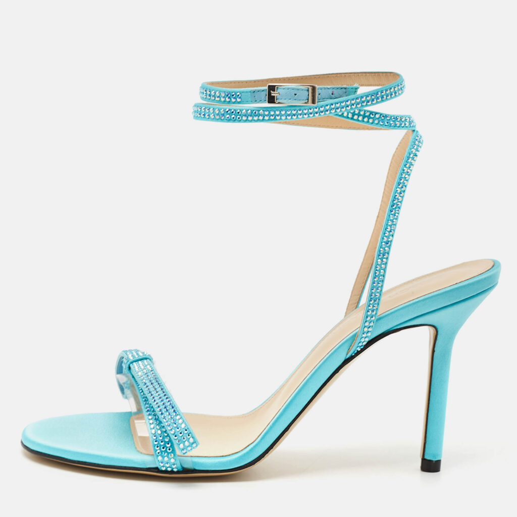 Mach & Mach Blue Satin and PVC French Bow Sandals Size 38