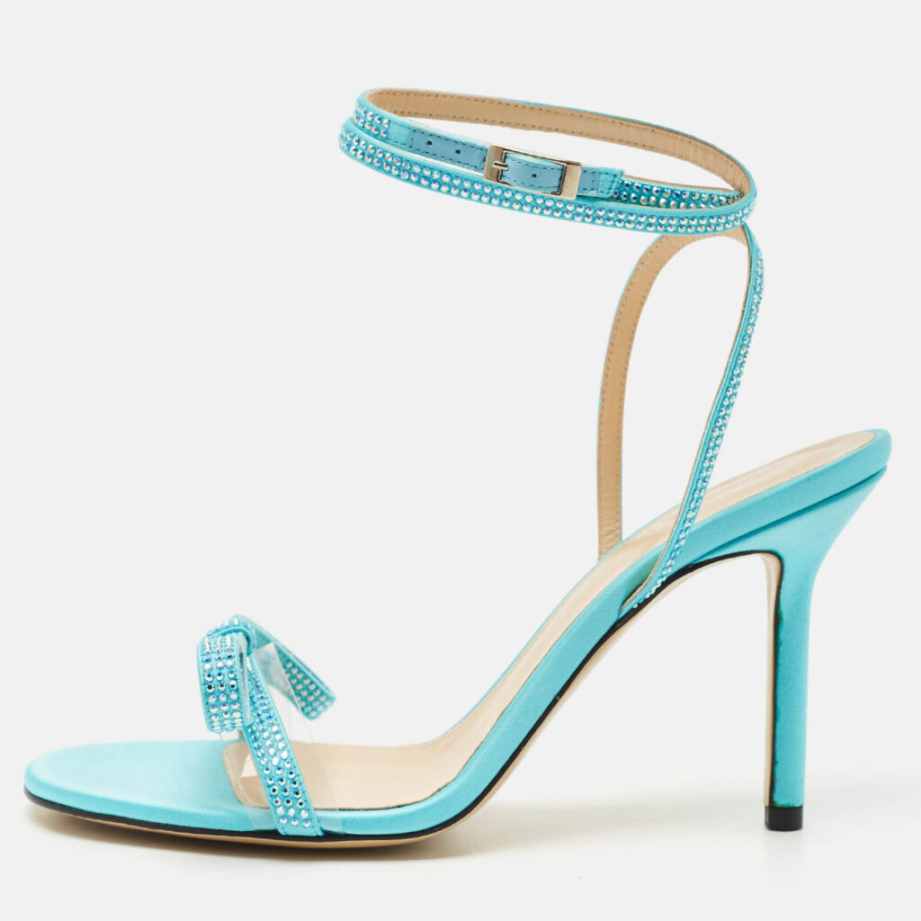 Mach & Mach Blue Satin and PVC French Bow Sandals Size 37..5