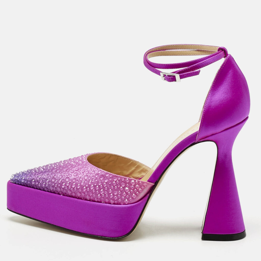 Mach & Mach Pink Satin Galaxy Crystalized Platform Pumps Size 38.5