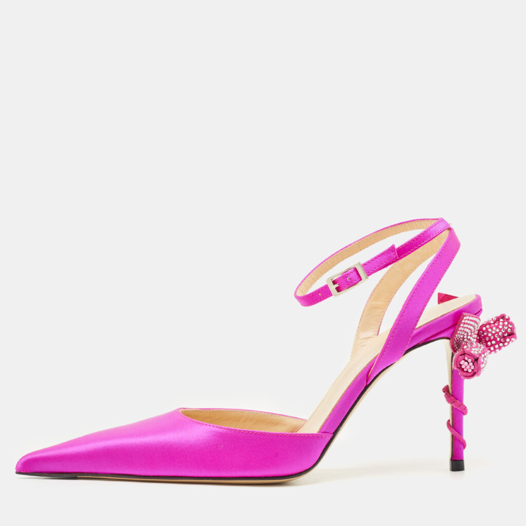 Mach & Mach Fuchsia Satin Wonder Tulip Ankle Strap Pumps Size 37