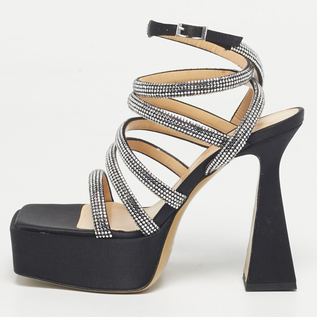 Mach & Mach Black Satin Sydney Platform Sandals Size 39 Mach & Mach Black Satin Sydney Platform Sandals Size 39