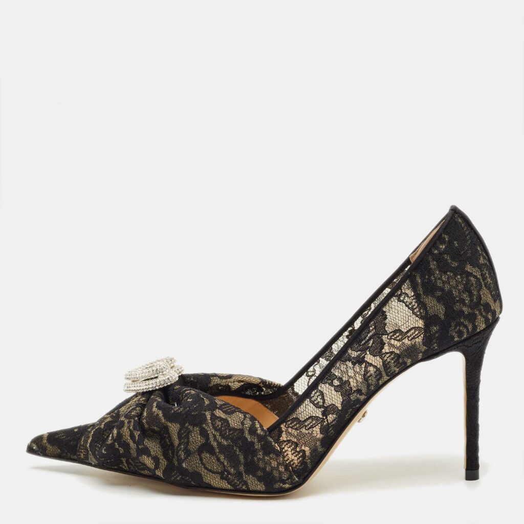 Mach & Mach Black Lace Draped Double Heart Pumps Size 38 Mach & Mach Black Lace Draped Double Heart Pumps Size 38