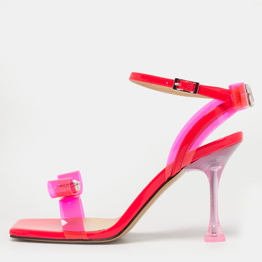 Mach & Mach Neon Pink PVC and Patent Leather French Bow Sandals Size 37.5