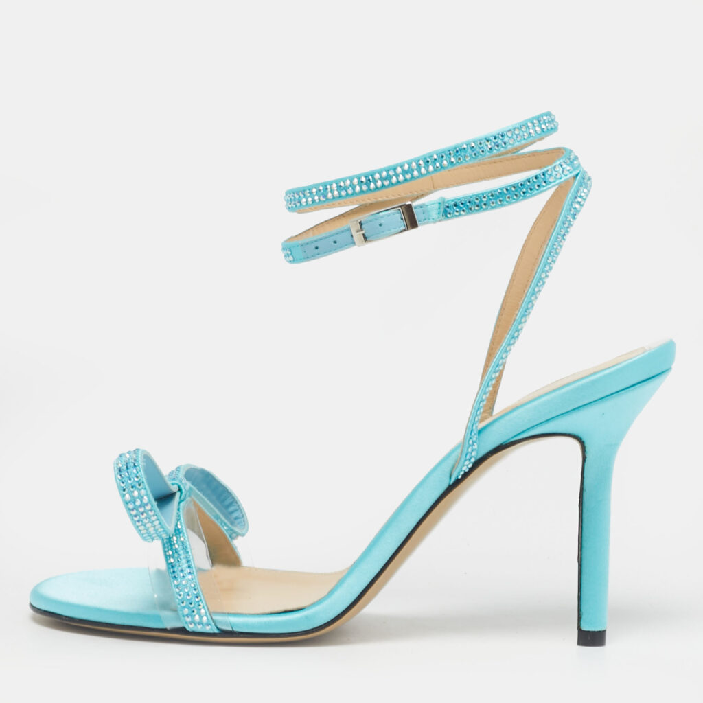 Mach & Mach Blue Satin and PVC French Bow Sandals Size 37.5