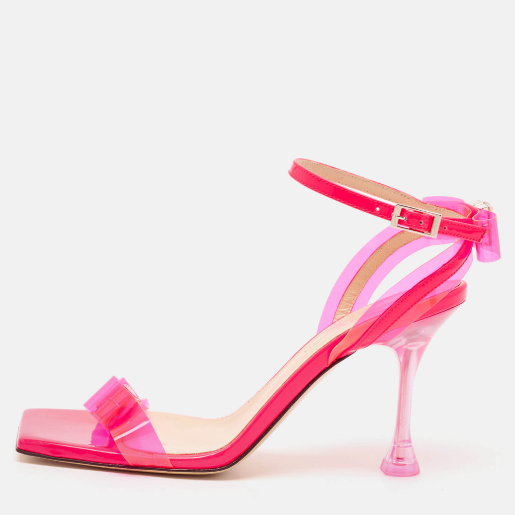 Mach & Mach Neon Pink PVC and Patent Leather French Bow Sandals Size 38 Mach & Mach Neon Pink PVC and Patent Leather French Bow Sandals Size 38