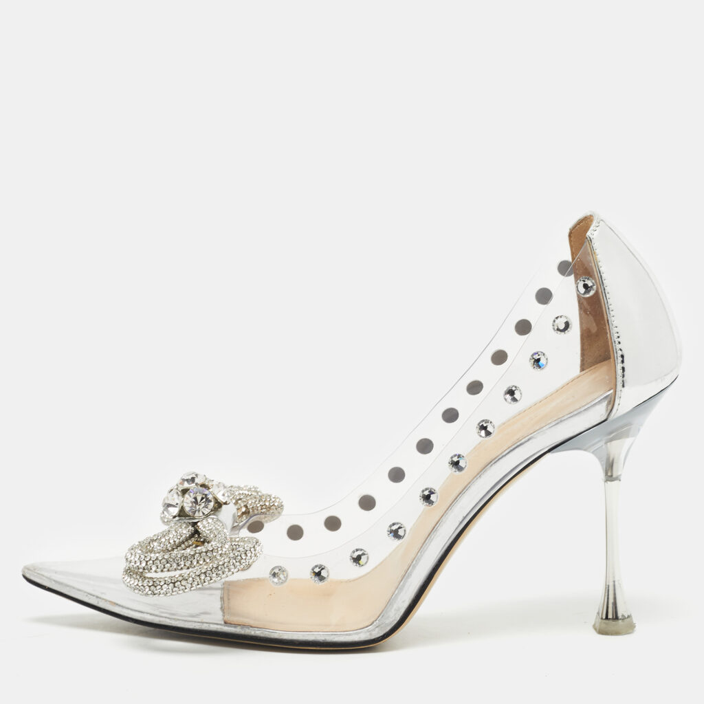 Mach & Mach Silver Patent Leather and PVC Double Bow Pumps Size 35