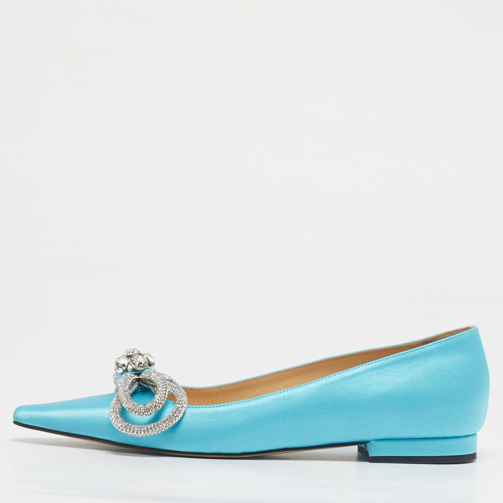 Mach & Mach Blue Satin Double Bow Ballet Flats Size 37.5 Mach & Mach Blue Satin Double Bow Ballet Flats Size 37.5