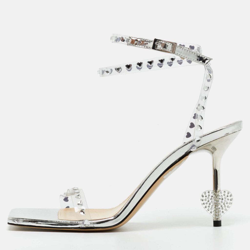 Mach & Mach Transparent PVC Heart Crystal Slingback Sandals Size 38.5