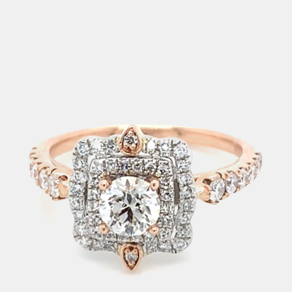 14K White gold, Rose gold Round Cut Scalloped Halo Ring (1.0Ctw) 14K White gold, Rose gold Round Cut Scalloped Halo Ring (1.0Ctw)