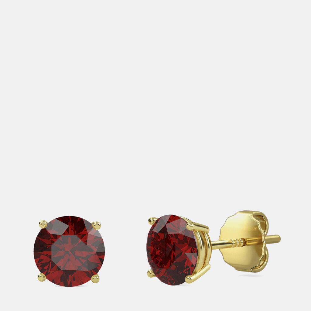 10K Yellow Gold Round Lab Created Color Garnet Stone Solitaire Earring (2.00 ctw) 10K Yellow Gold Round Lab Created Color Garnet Stone Solitaire Earring (2.00 ctw)