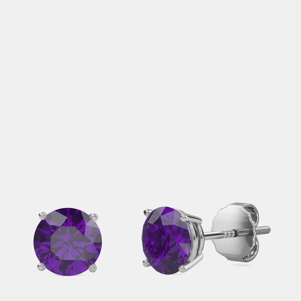 10K White Gold Round Lab Created Amethst Stone Solitaire Earring (2.00 ctw) 10K White Gold Round Lab Created Amethst Stone Solitaire Earring (2.00 ctw)