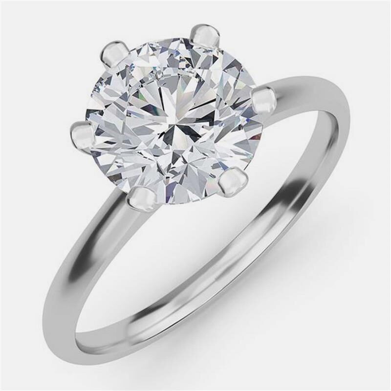6.00 Ct Round Plain 6 Prongs 14K White Gold Lab Grown Diamond Solitaire Ring US 6 6.00 Ct Round Plain 6 Prongs 14K White Gold Lab Grown Diamond Solitaire Ring US 6
