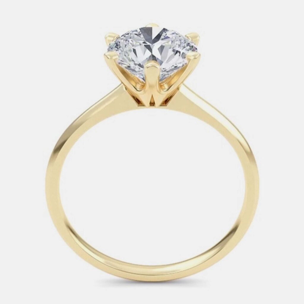 4.00 Ct Round Plain 6 Prongs 14K Yellow Gold Lab Grown Diamond Solitaire Ring US 6
