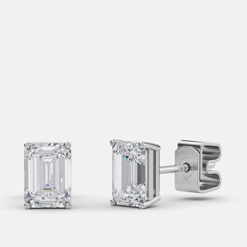 6.00 Ct Emerald 14K White Gold Lab Grown Diamond Solitaire 4 Prong Earring 6.00 Ct Emerald 14K White Gold Lab Grown Diamond Solitaire 4 Prong Earring