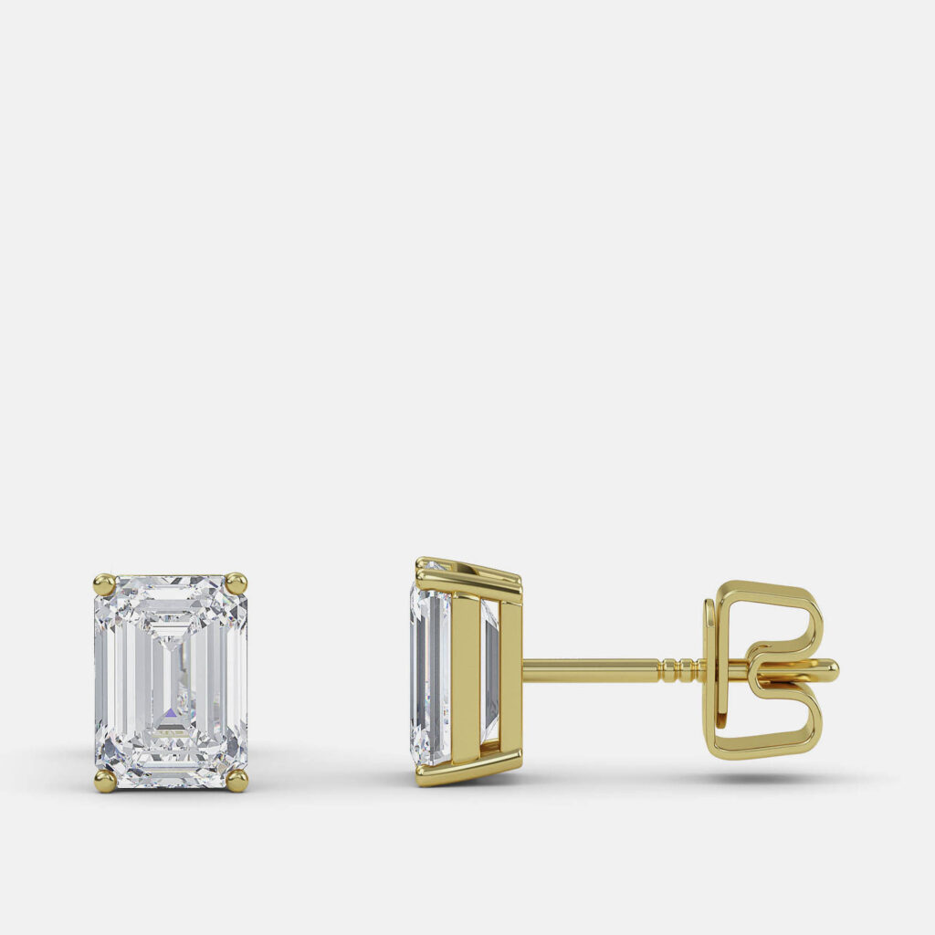 7.00 Ct Emerald 14K Yellow Gold Lab Grown Diamond Solitaire 4 Prong Earring 7.00 Ct Emerald 14K Yellow Gold Lab Grown Diamond Solitaire 4 Prong Earring