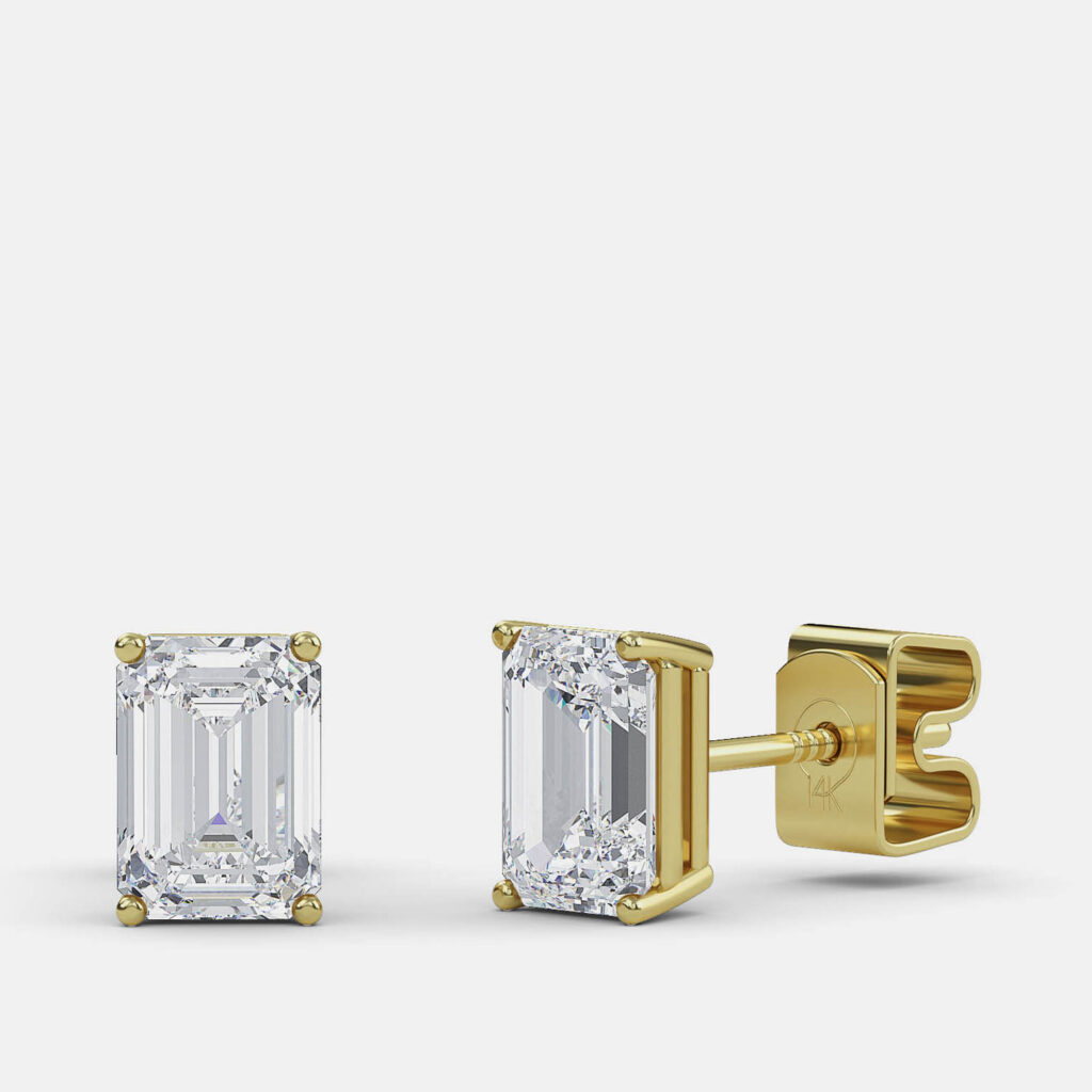 8.00 Ct Emerald 14K Yellow Gold Lab Grown Diamond Solitaire 4 Prong Earring 8.00 Ct Emerald 14K Yellow Gold Lab Grown Diamond Solitaire 4 Prong Earring