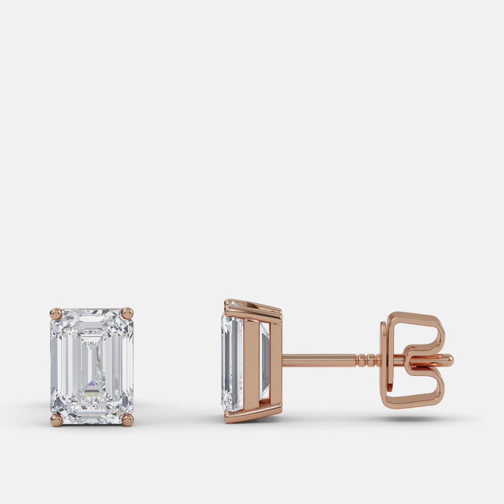 5.00 Ct Emerald 14K Rose Gold Lab Grown Diamond Solitaire 4 Prong Earring 5.00 Ct Emerald 14K Rose Gold Lab Grown Diamond Solitaire 4 Prong Earring