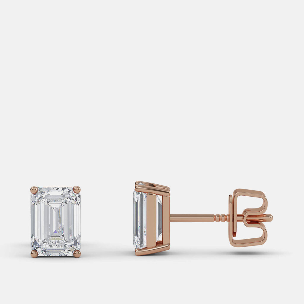 8.00 Ct Emerald 14K Rose Gold Lab Grown Diamond Solitaire 4 Prong Earring