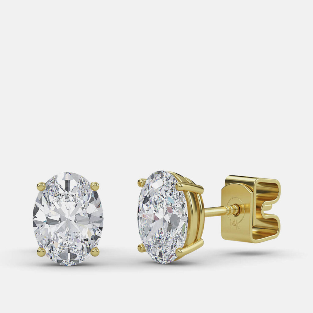 4.00 Ct Oval 14K Yellow Gold Lab Grown Diamond Solitaire 4 Prong Earring
