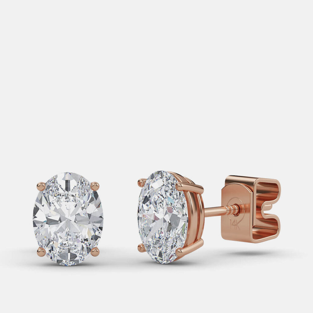 7.00 Ct Oval 14K Rose Gold Lab Grown Diamond Solitaire 4 Prong Earring