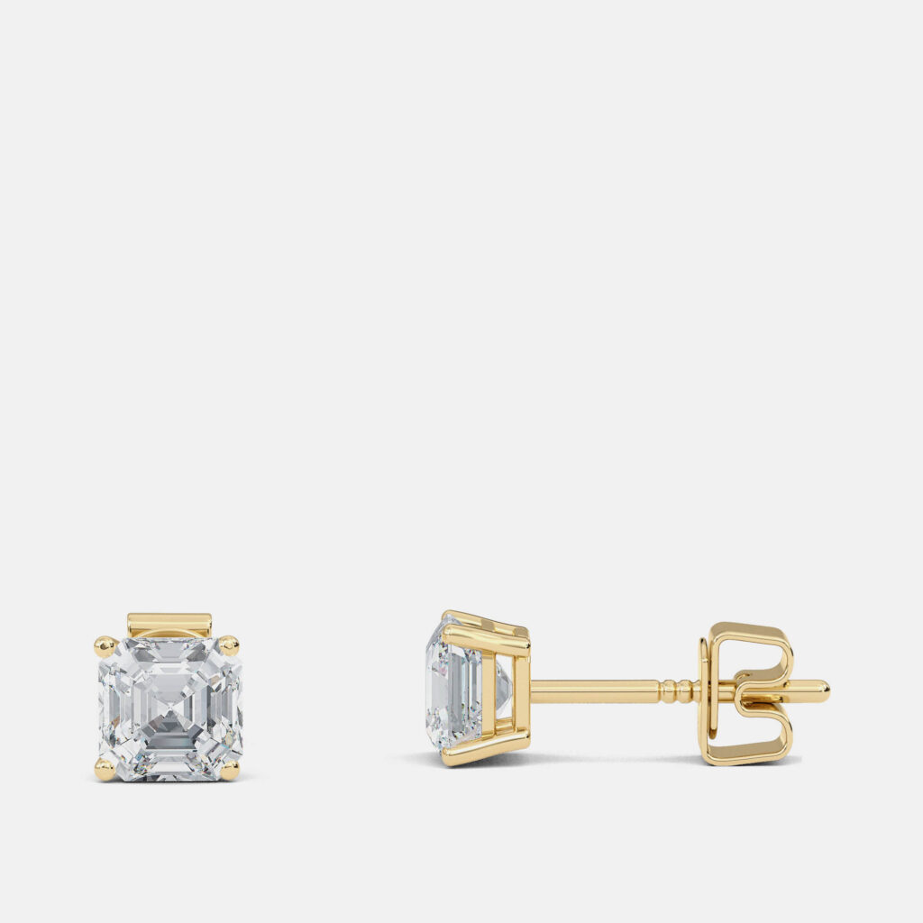 8.00 Ct Asscher 14K Yellow Gold Lab Grown Diamond Solitaire 4 Prong Earring 8.00 Ct Asscher 14K Yellow Gold Lab Grown Diamond Solitaire 4 Prong Earring