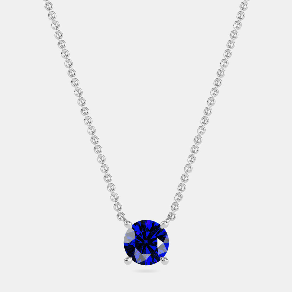 10K Round Lab Grown Blue Sapphire Gemstone Solitaire Pendant (2.00 ctw) 10K Round Lab Grown Blue Sapphire Gemstone Solitaire Pendant (2.00 ctw)