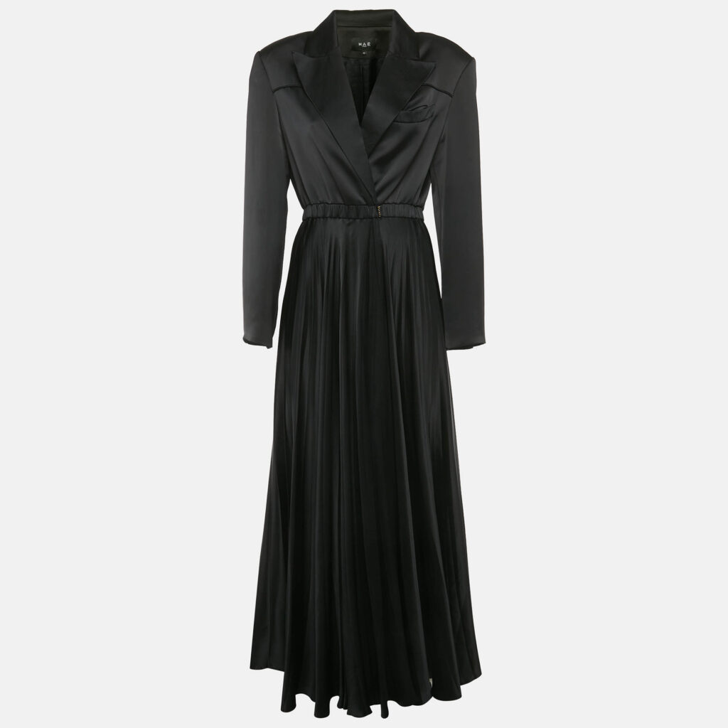 Mae Black Satin Double Breasted Plisse Maxi Dress XL