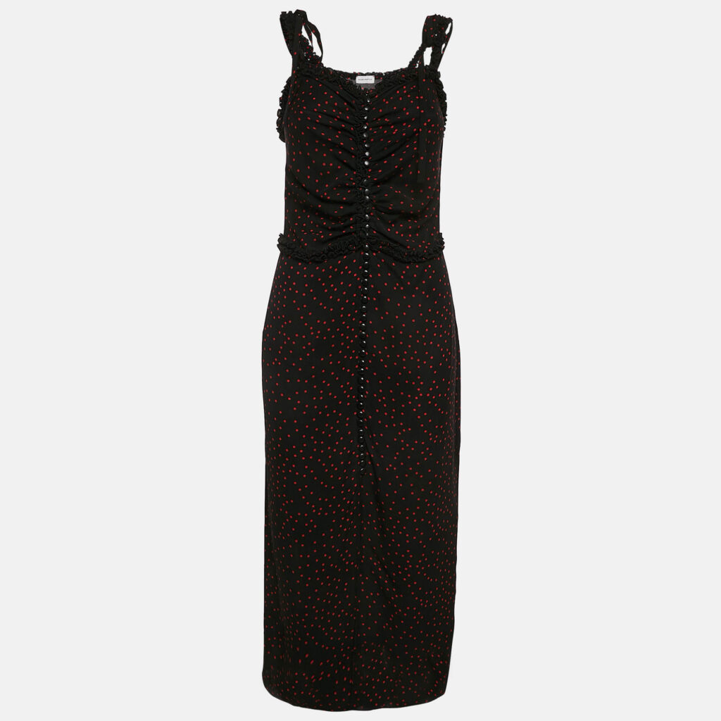 Magda Butrym Black Polka Dots Print Silk Ruffled Midi Dress S Magda Butrym Black Polka Dots Print Silk Ruffled Midi Dress S
