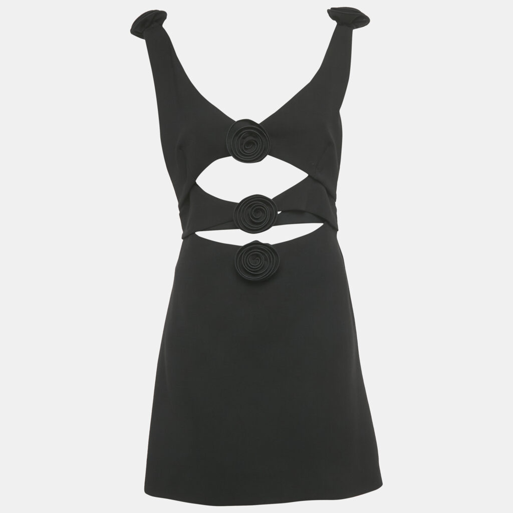 Magda Butrym Black Flower Applique Wool Cut -Out Mini Dress L Magda Butrym Black Flower Applique Wool Cut -Out Mini Dress L