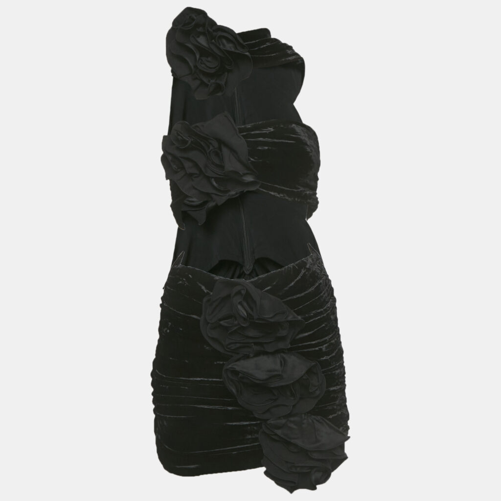 Magda Butrym Black Stretch Velvet Ruche Cut-Out Mini Dress S