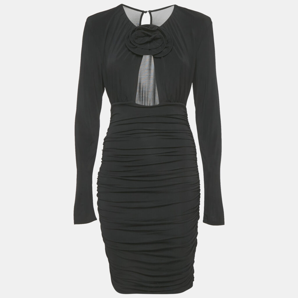 Magda Butrym Black Cut-Out Jersey Ruche Mini Dress S Magda Butrym Black Cut-Out Jersey Ruche Mini Dress S