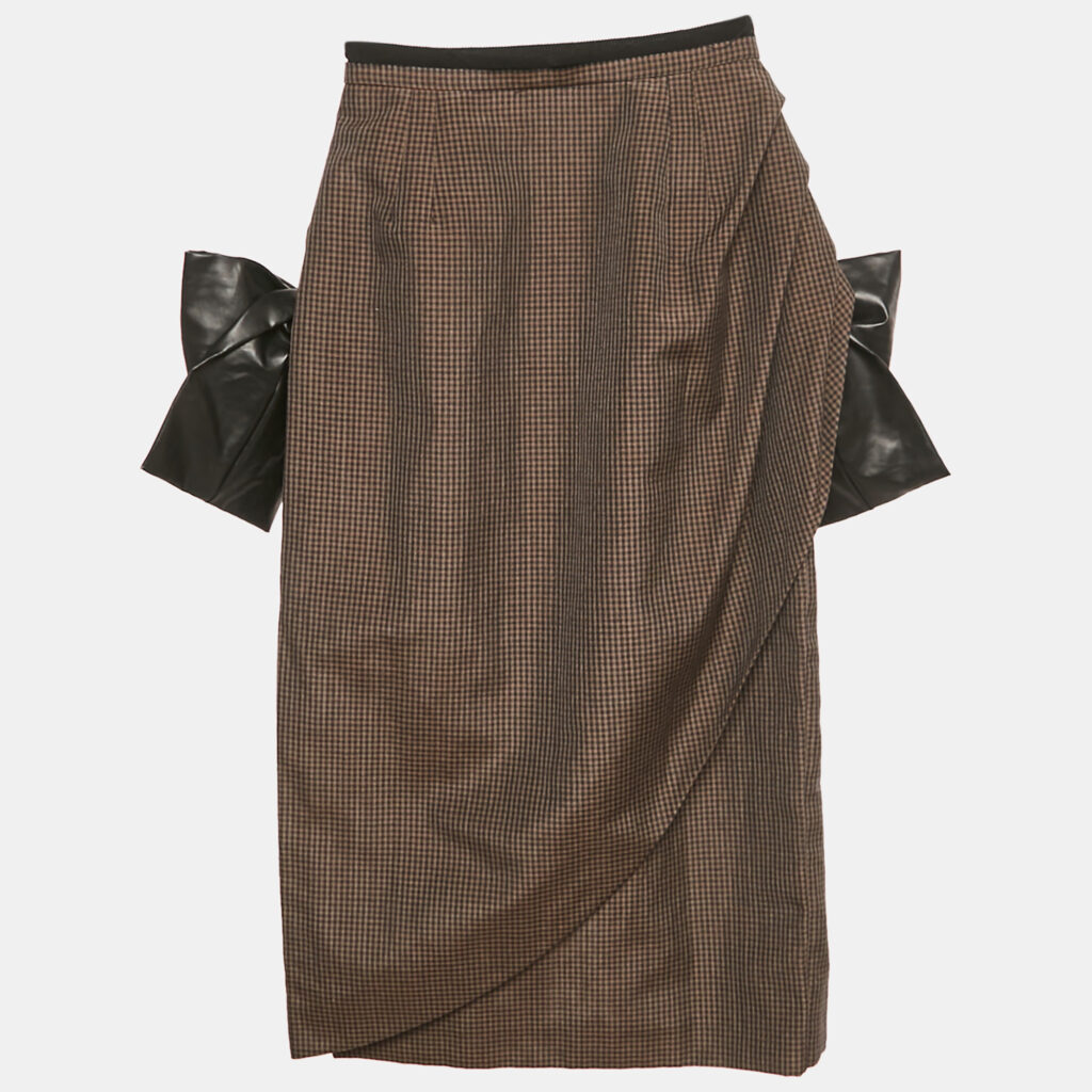 Maison Martin Margiela Brow Printed Linen Blend Exaggerated Bow Skirt S
