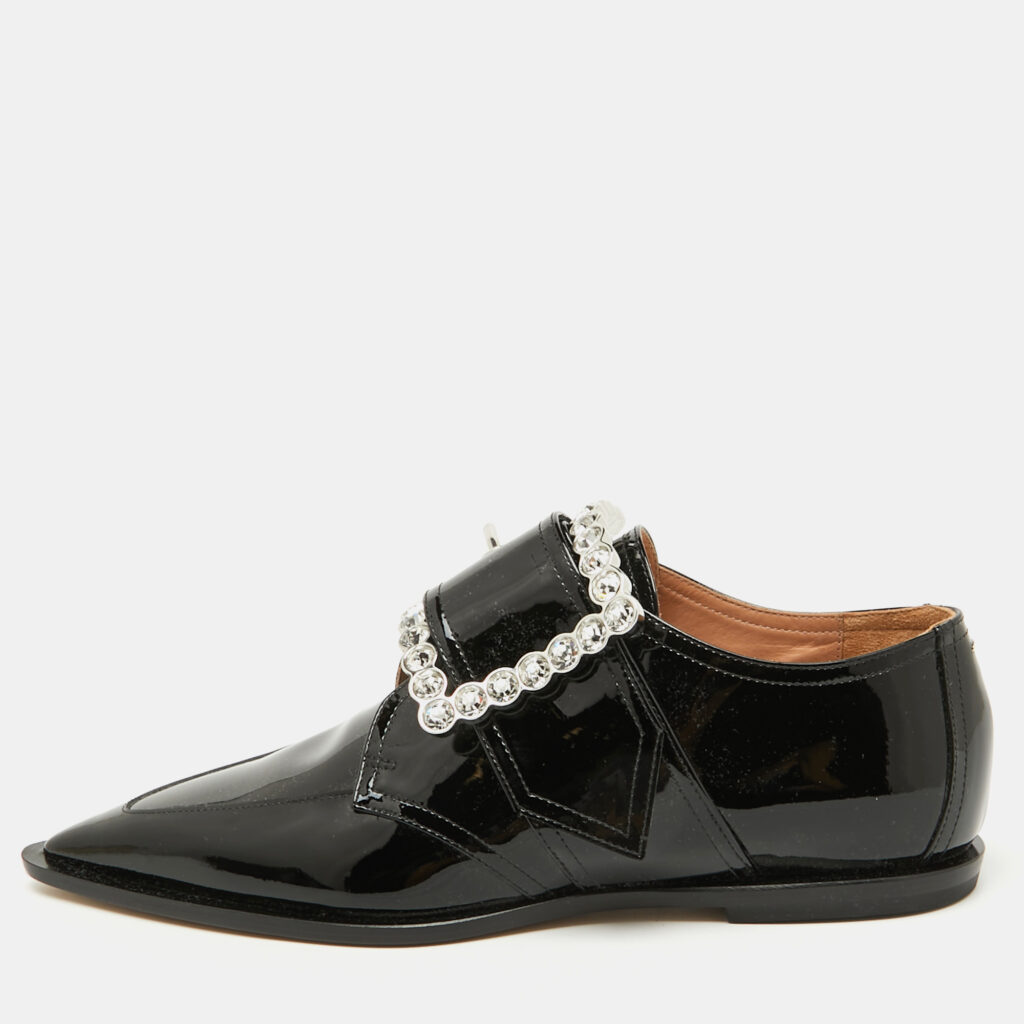 Maison Martin Margiela Black Patent Leather Crystal Embellished Buckle Flats Size 39 Maison Martin Margiela Black Patent Leather Crystal Embellished Buckle Flats Size 39