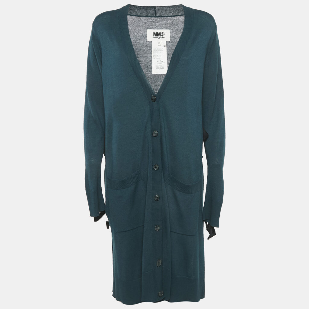 Maison Martin Margiela Dark Green Button Front Tie-Up Detail Cardigan S