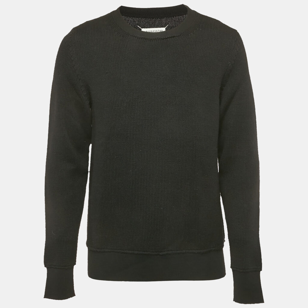 Maison Martin Margiela Black Wool Knit Crew Neck Sweatshirt L Maison Martin Margiela Black Wool Knit Crew Neck Sweatshirt L
