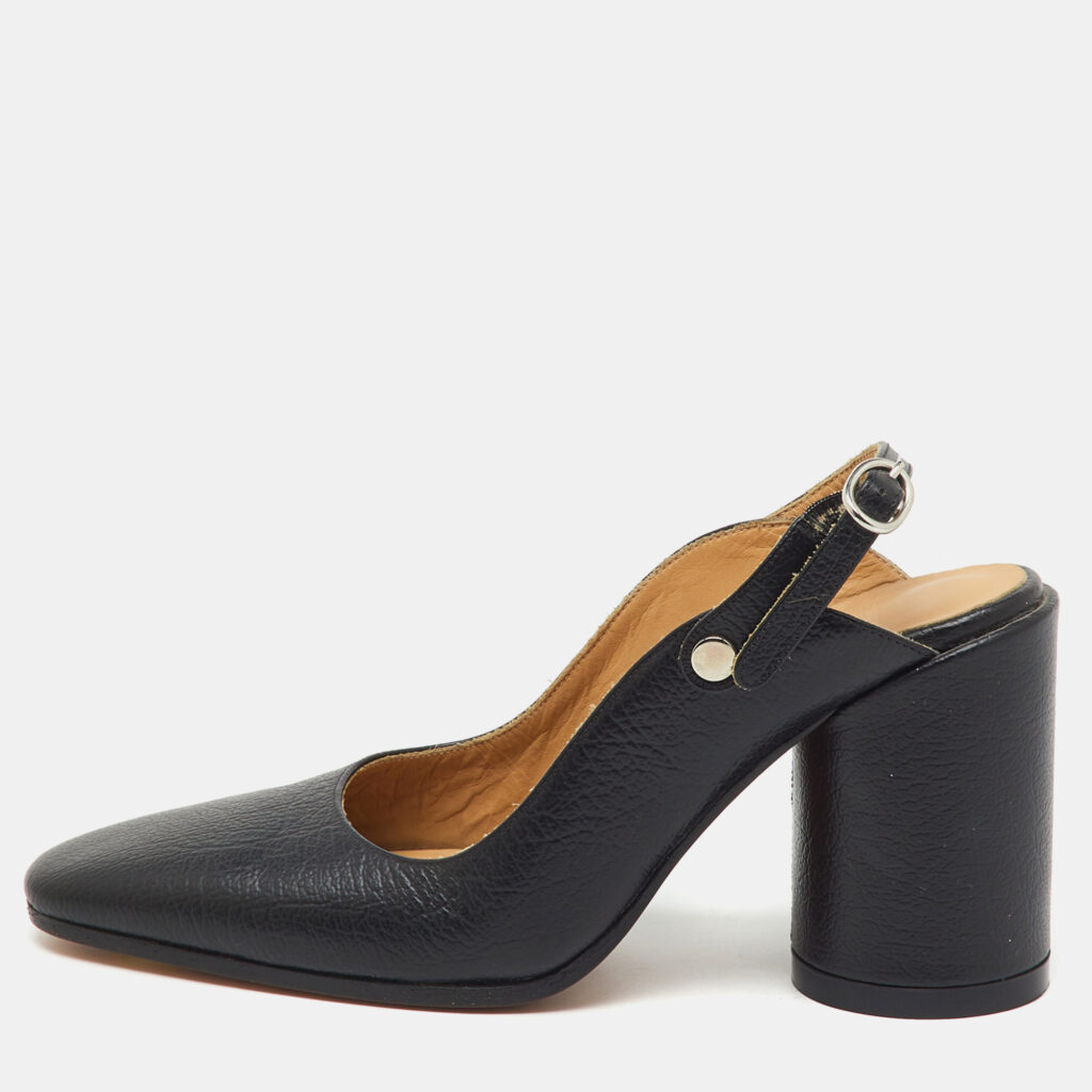 Maison Martin Margiela Black Leather Tabi Block Heel Slingback Mules Size 36