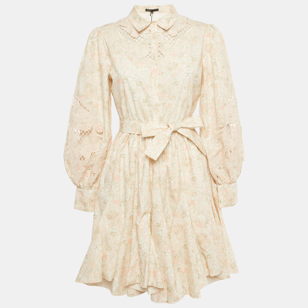Maje Pink Floral Print Cotton Belted Rebelia Mini Dress S