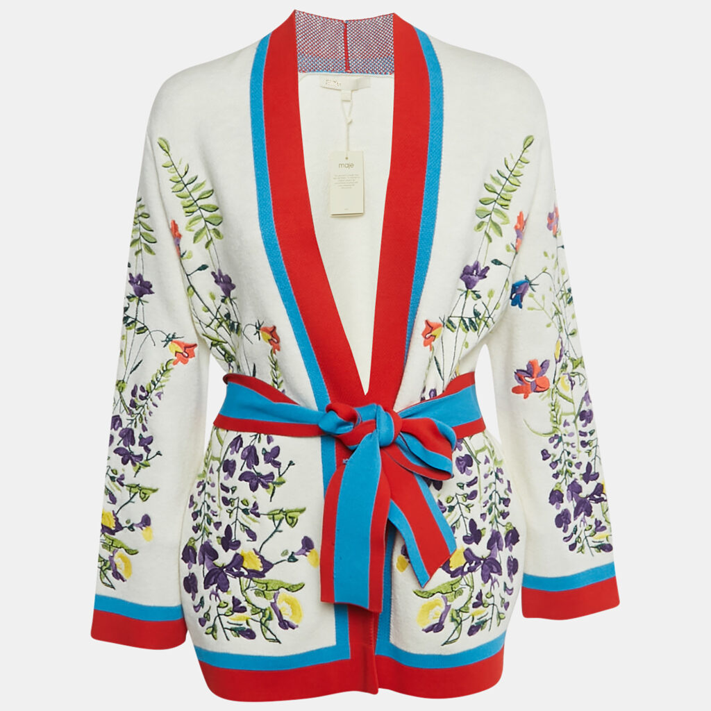luxury-women-maje-new-clothes-p1248923-005-1.jpg Maje White Floral Embroidered Stretch Knit Cardigan S