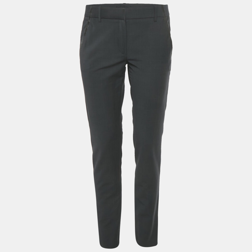 Maje Anthracite Grey Checked Wool Decolore Tailored Trousers S Maje Anthracite Grey Checked Wool Decolore Tailored Trousers S