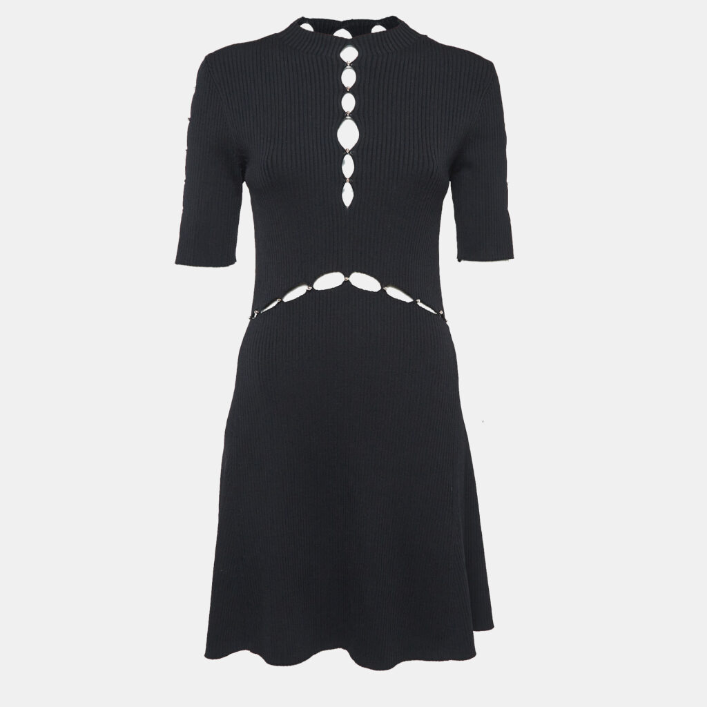 Maje Black Roselana Openwork Knit Short Dress L