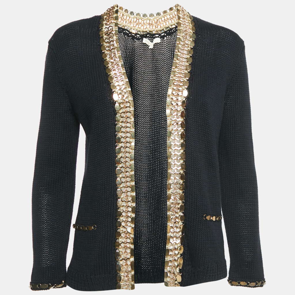 luxury-women-maje-used-clothes-p1094142-005-1.jpg Maje Black Embellished Linen and Cotton Fascinate Cardigan S