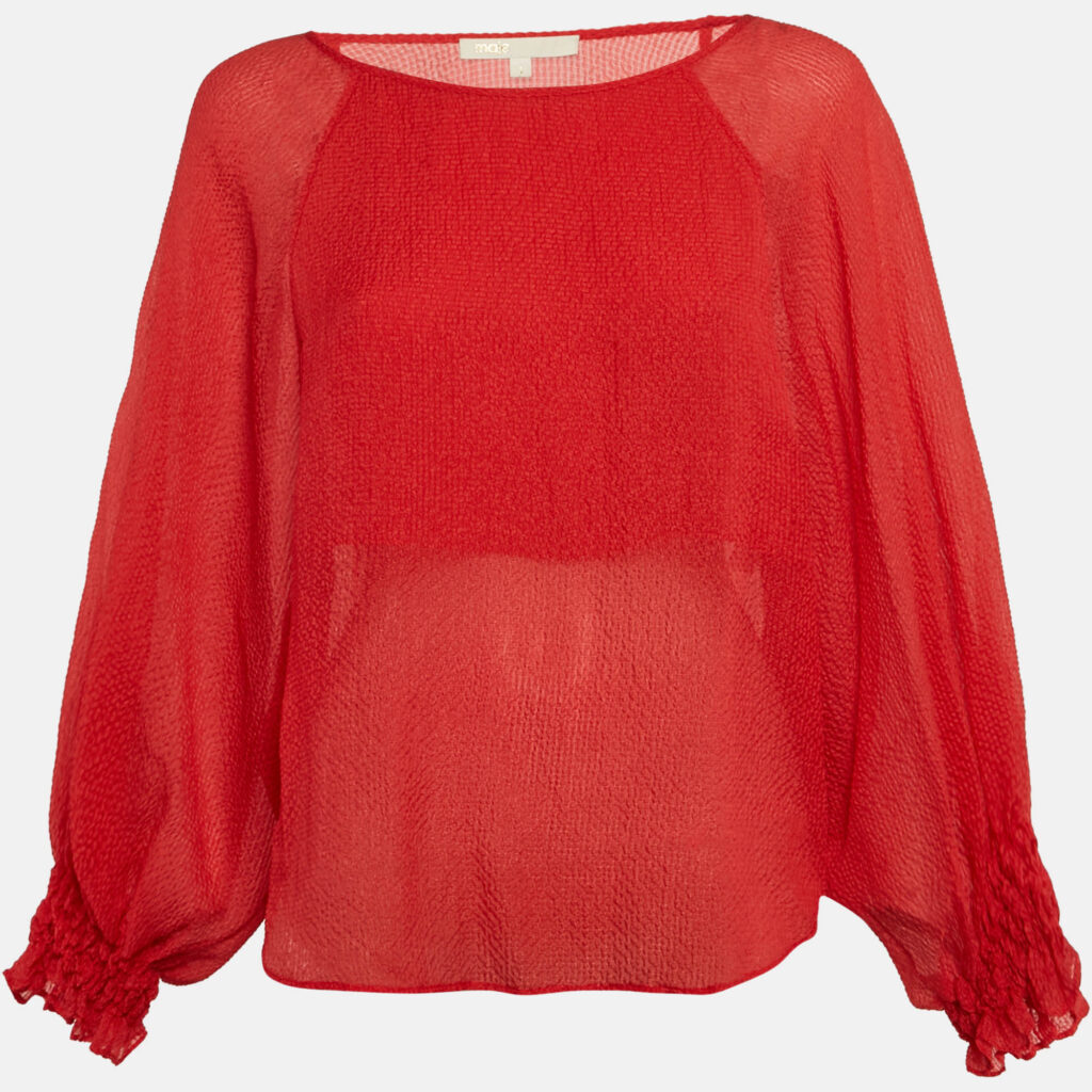 Maje Red Textured Silk Blend Loose Top S